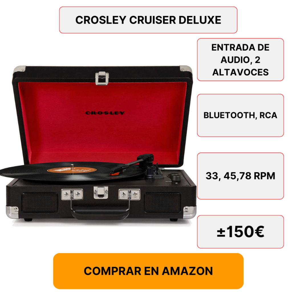 Crosley-Cruiser-Deluxe-Tocadiscos-Estilo-Maletín-de-Tres-Velocidades-con- Altavoces-Estéreo-Incorporados,-color-Negro