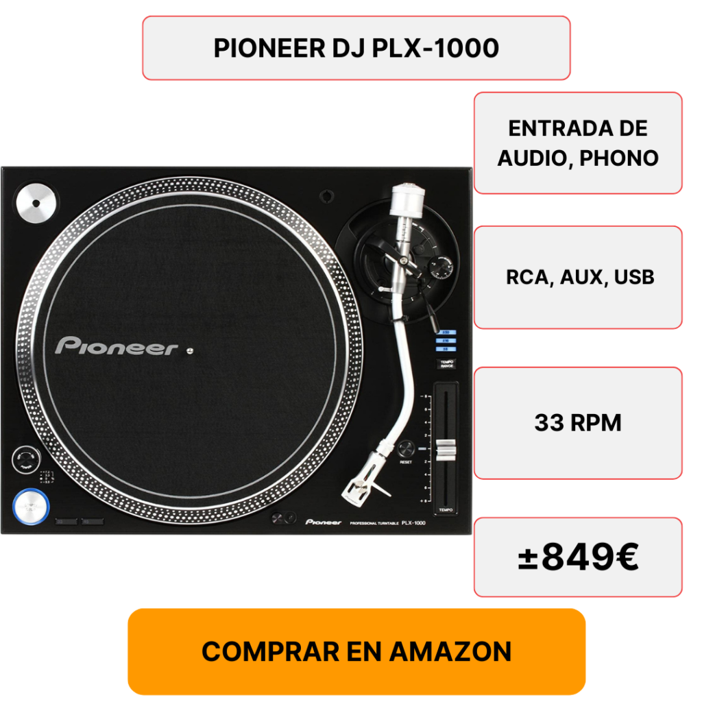 Giradiscos-DJ - Pioneer-PLX-1000, Negro, tracción -Directa, 33-RPM, Anti-Vibraciones