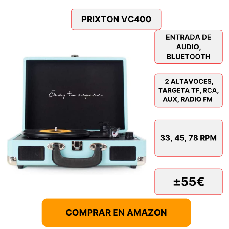 PRIXTON VC400 - Tocadiscos de Vinilo Vintage, Reproductor de Vinilo y  Reproductor de Musica Mediante Bluetooth y